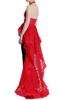 Reem Acra Red Lace Halter-neck Top with Train