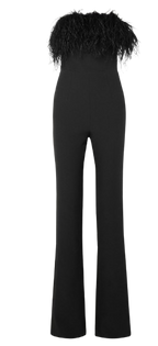 Safiyaa Black Myrine Feather-trimmed Jumpsuit