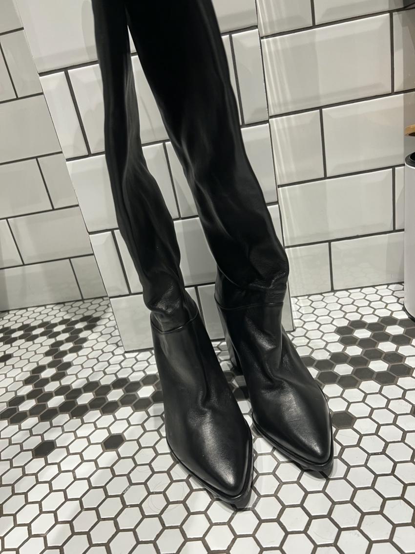 Stuart Weitzman Black Leather Point Toe Knee Boots