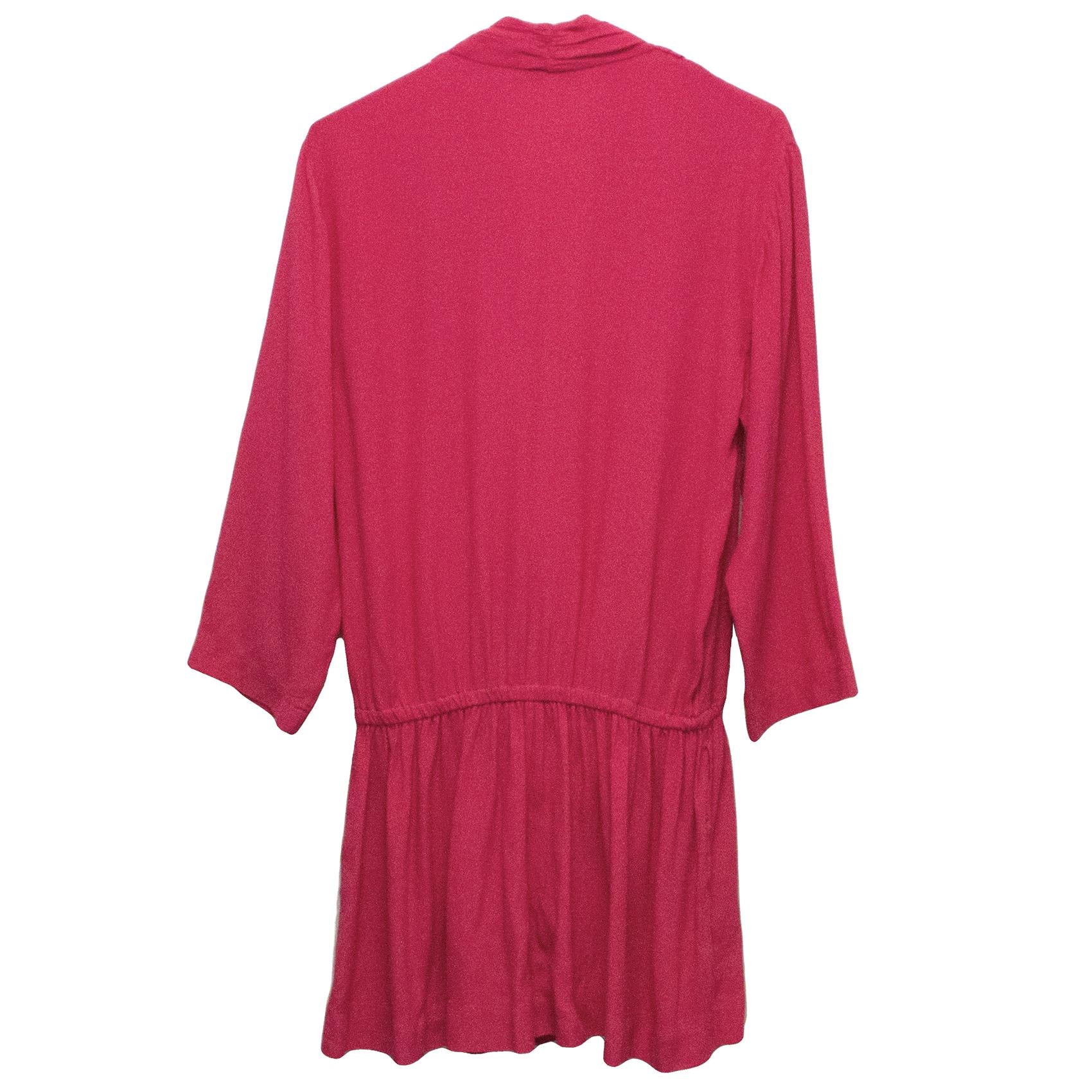 Iro Crossover Hot Pink Rayon Playsuit with Cropped Sleeves