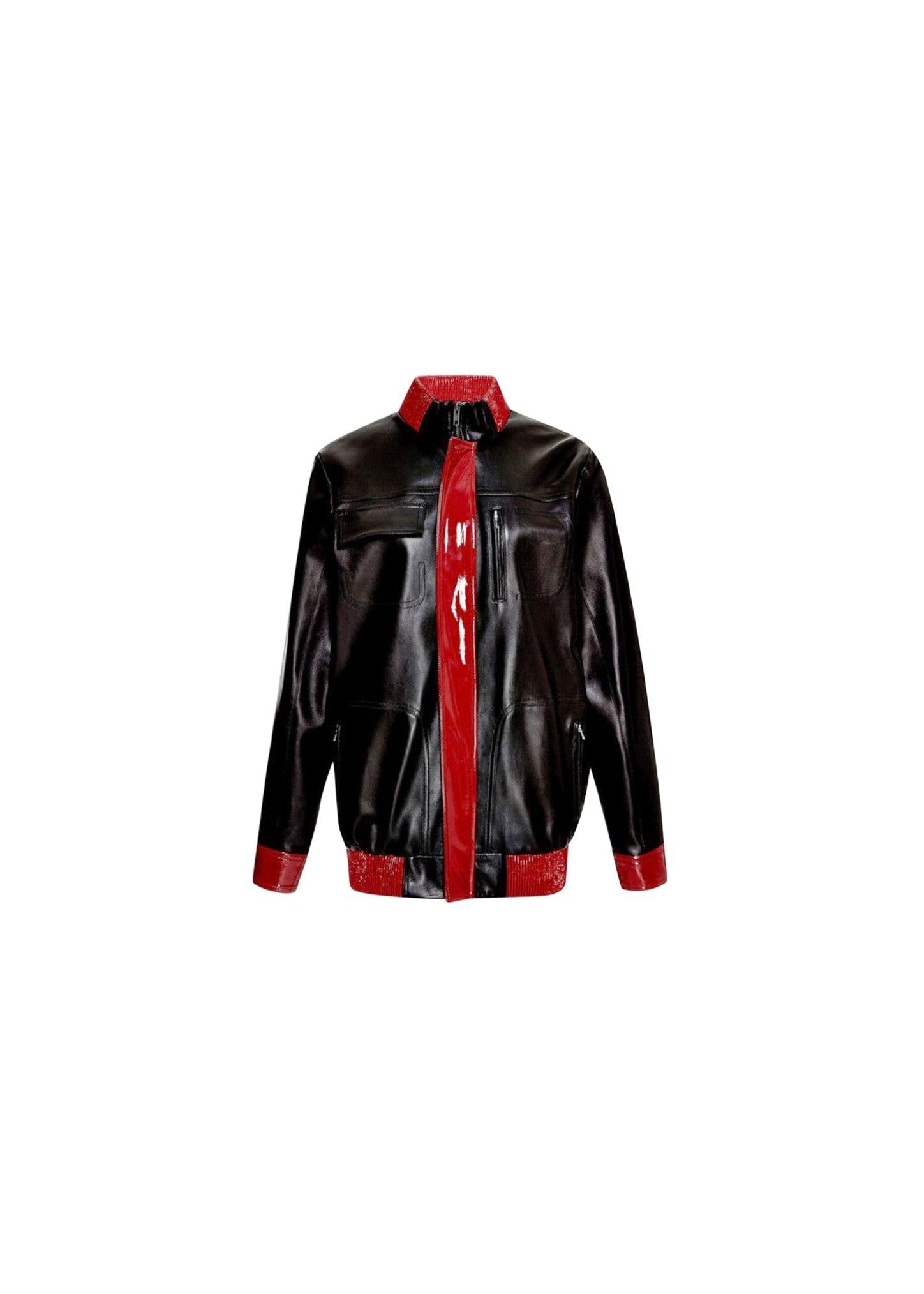 Leather Teddy Jacket With Contrast Trim
