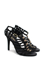 Chanel Black Satin Strappy Heels with Bow Detailing