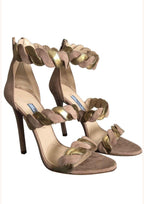 Nude/Gold Woven Leather & Suede Sandals