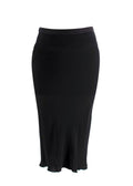 Rick Owens Black Knit Midi Skirt with Chiffon Hemline