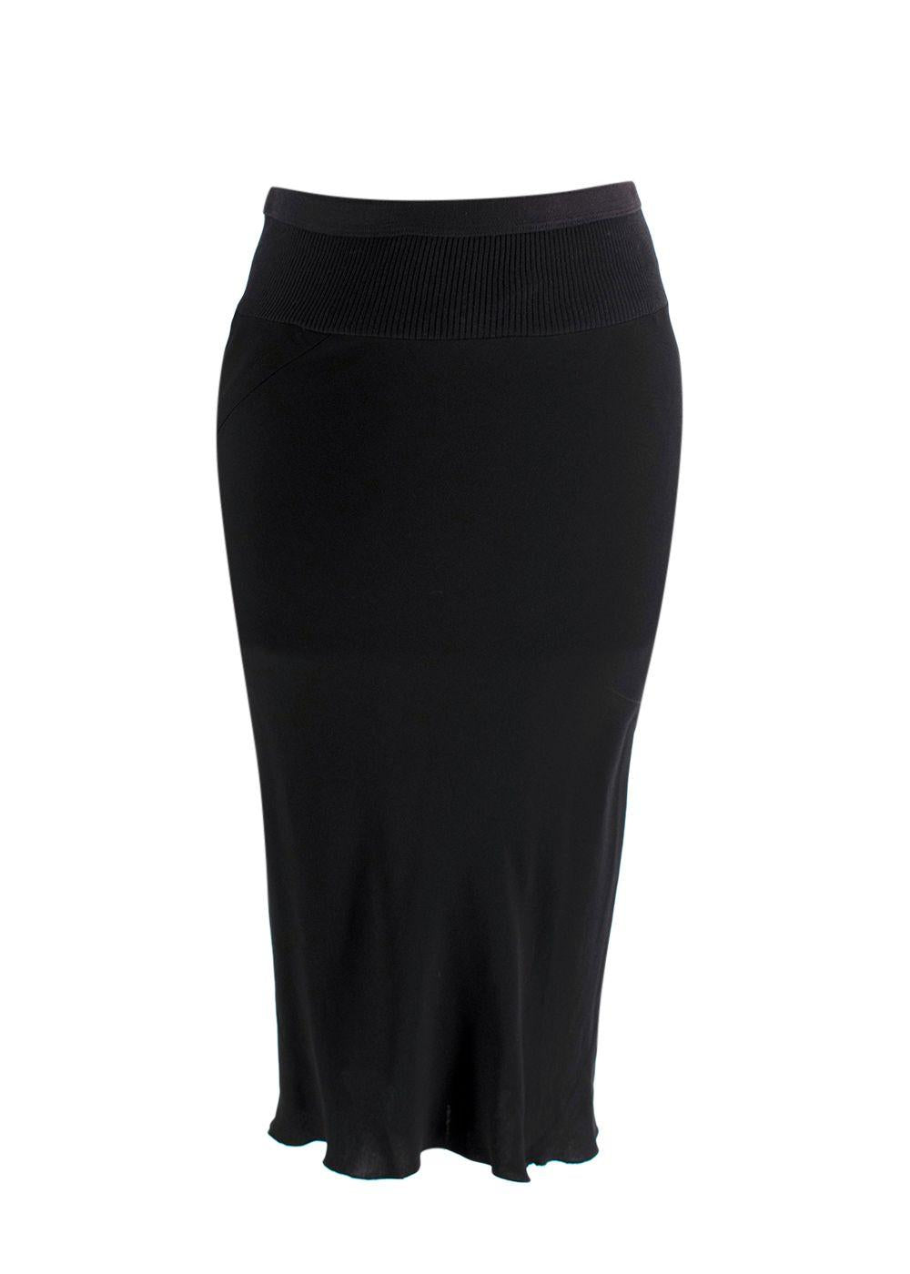 Rick Owens Black Knit Midi Skirt with Chiffon Hemline