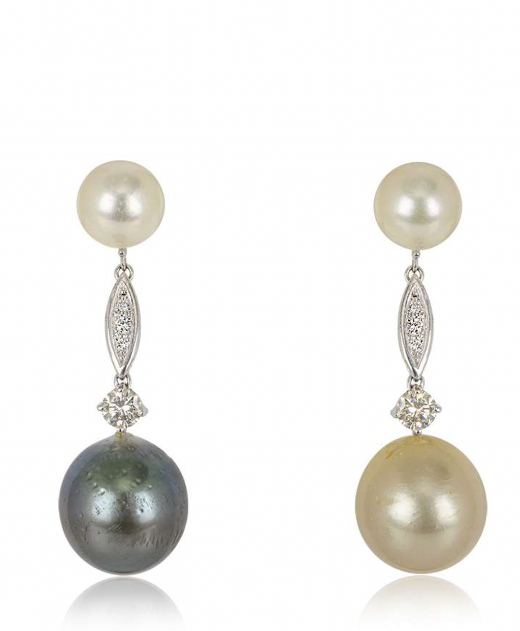 18ct white gold, diamond & pearl drop earrings