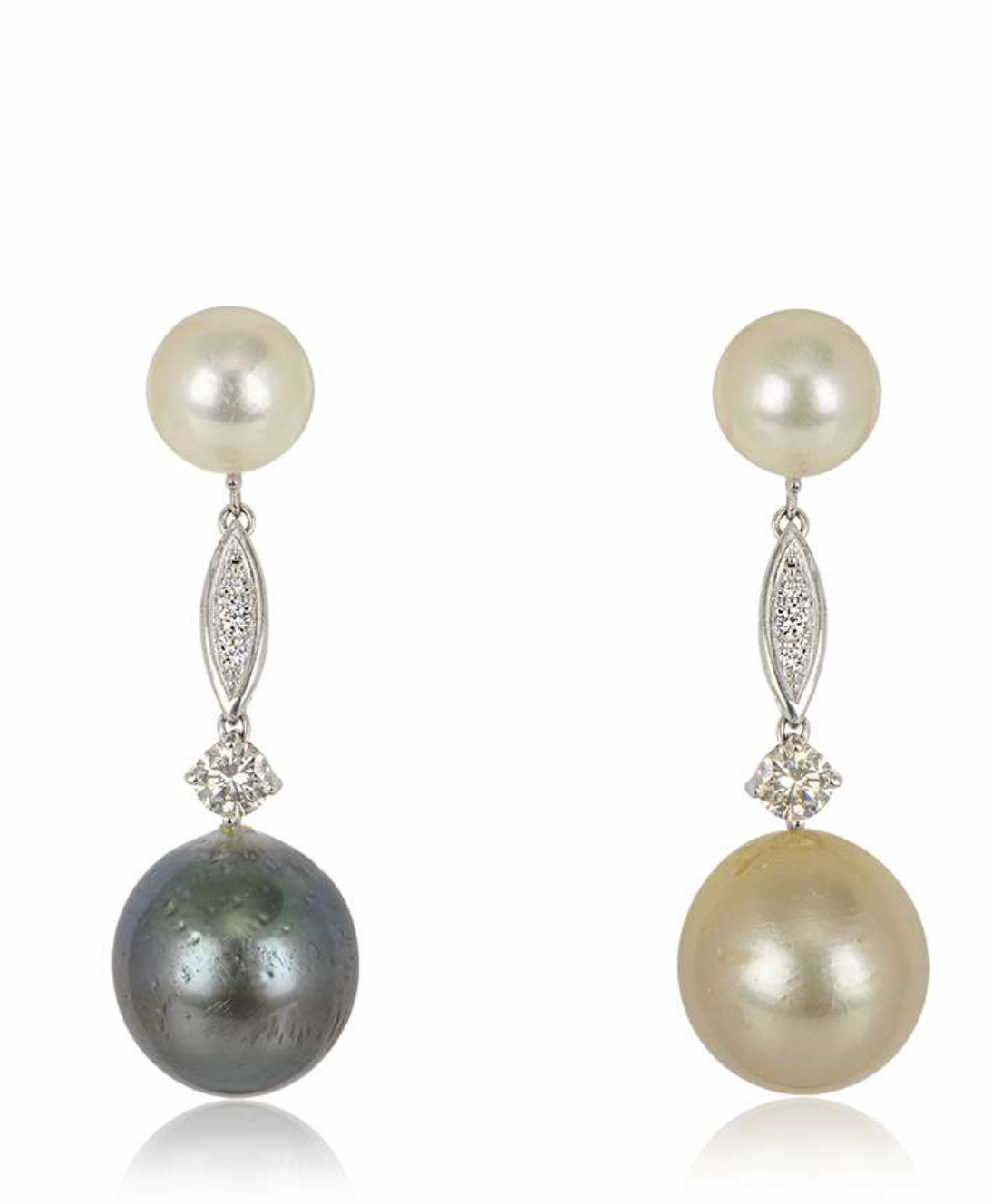 18ct white gold, diamond & pearl drop earrings