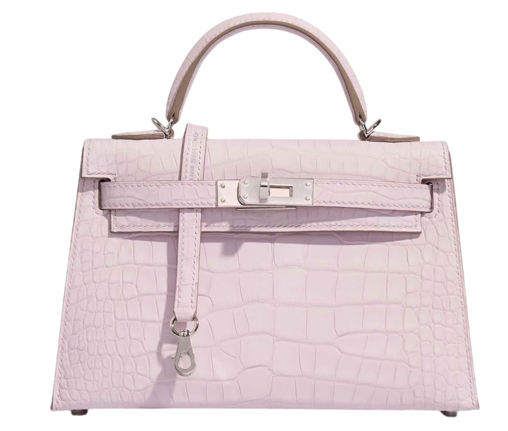 Mauve Pâle 20 cm Sellier Mississippiensis Alligator Matte Kelly  Palladium Hardware