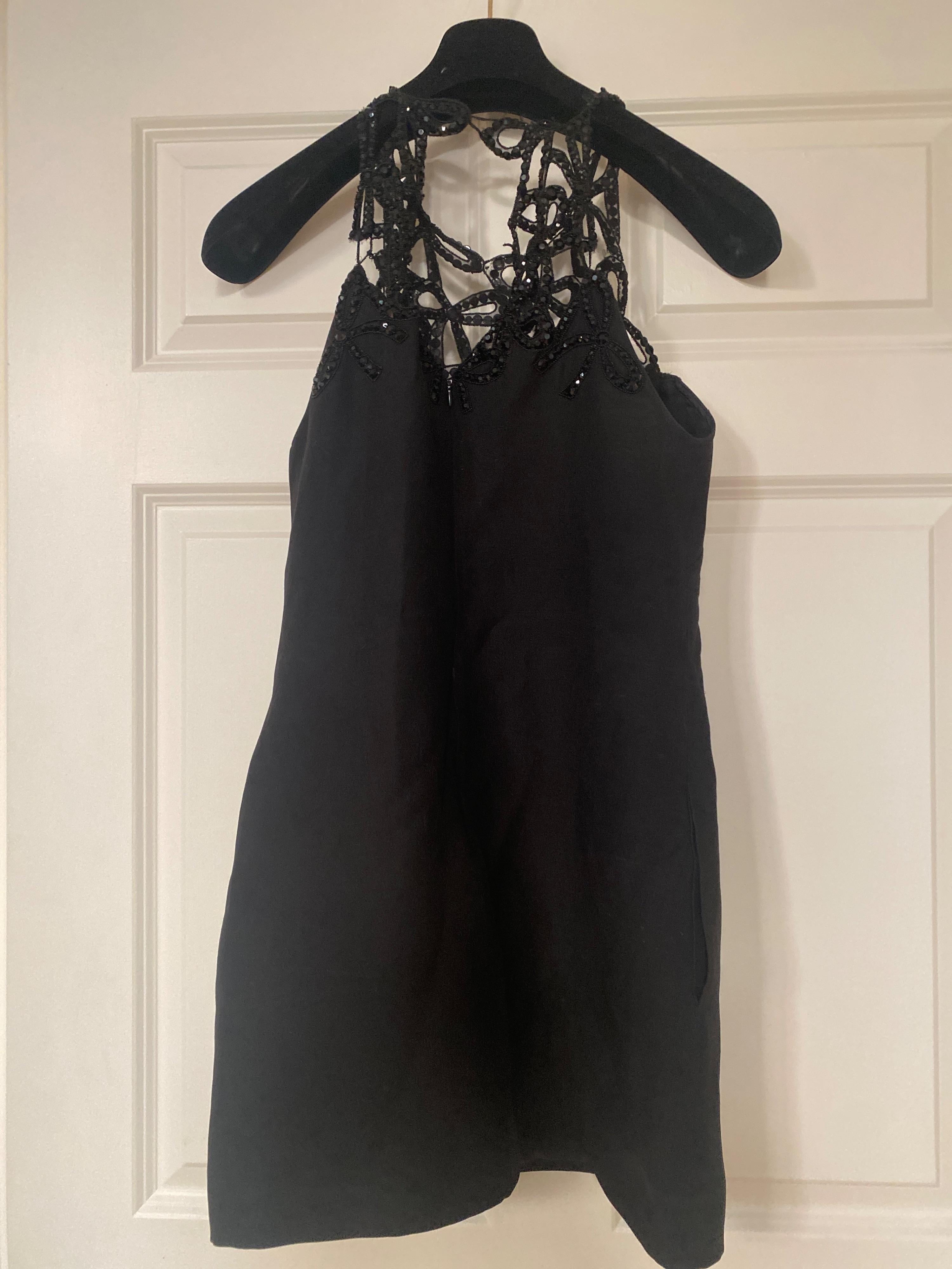 Valentino Black Crystal Embellished Bow Mini Dress