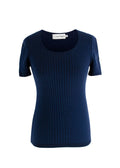 Courreges Royal Blue Ribbed Short Sleeve Basic Tee