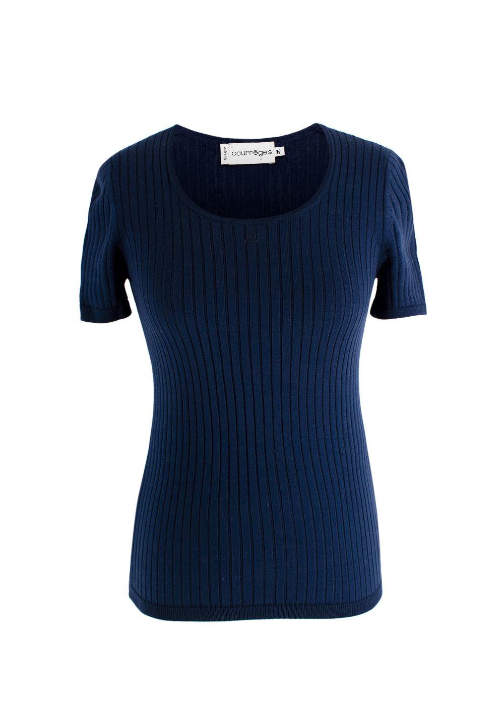 Courreges Royal Blue Ribbed Short Sleeve Basic Tee