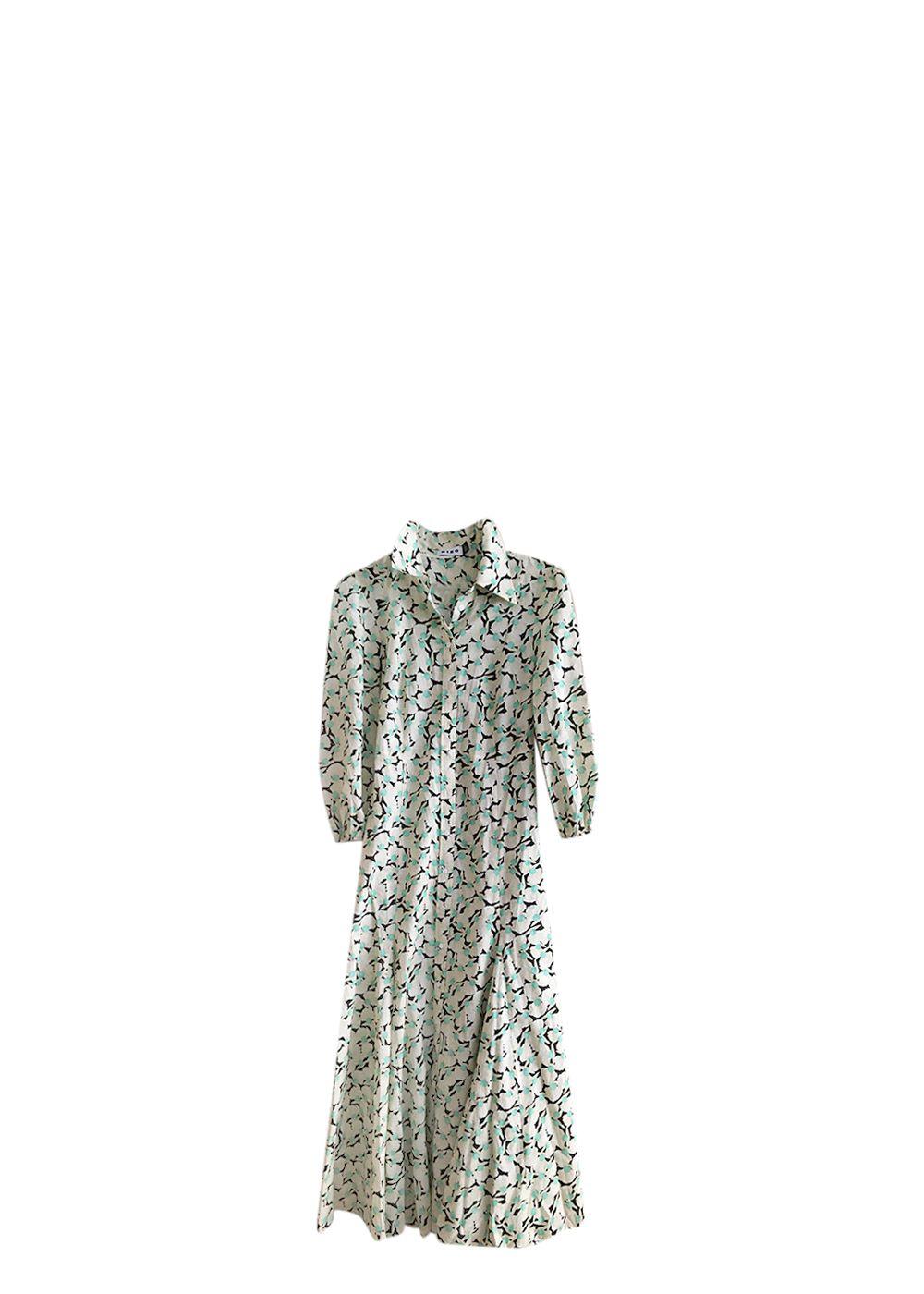 Green, Ivory & Black Floral Shirt Dress
