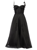 Zimmermann  Floral Linene Black Midi Dress