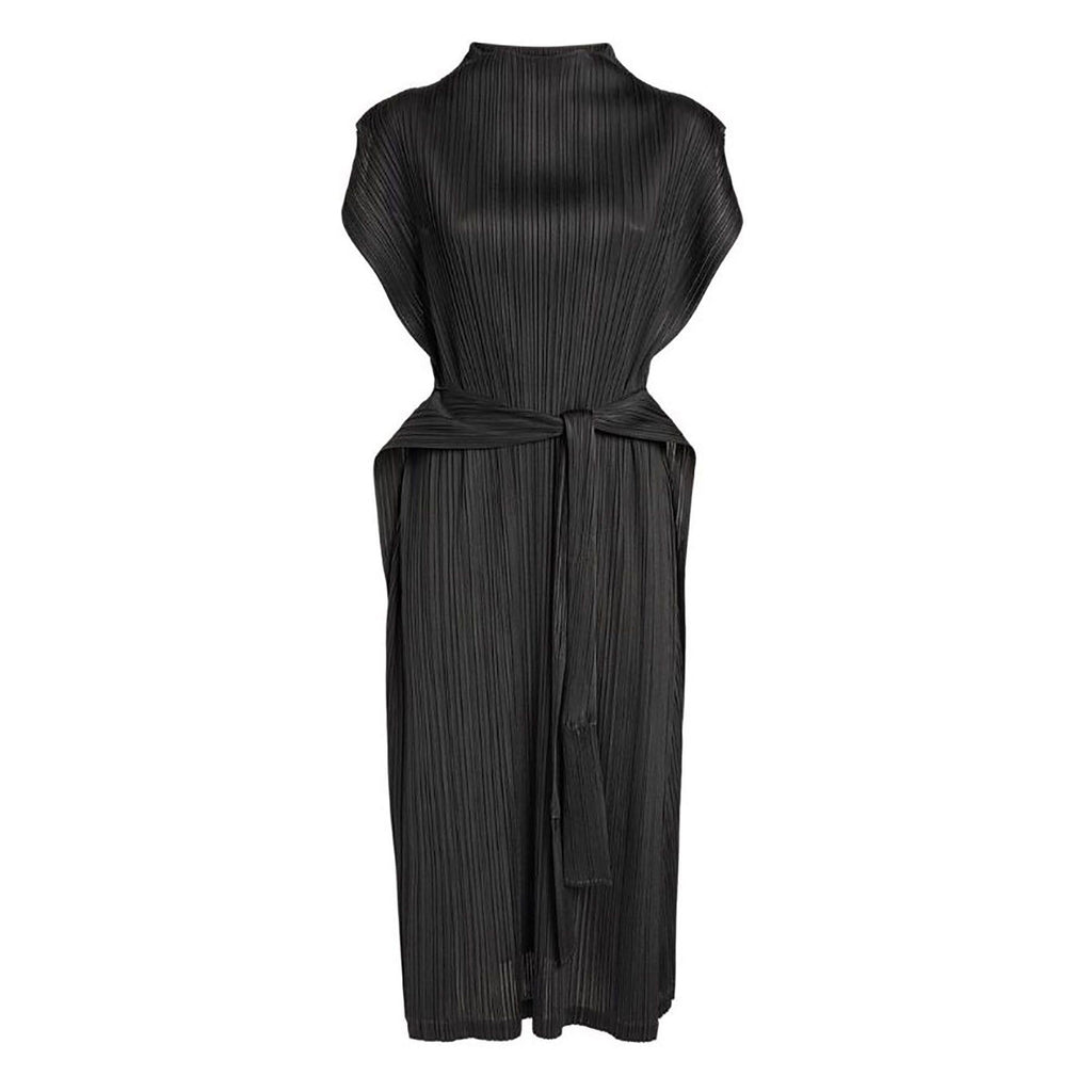 Black Pleats Please Confetti Bits Mock Neck dress