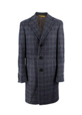 Canali Navy Check Kei Longline Coat
