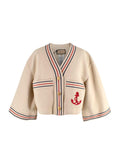 Gucci Beige Anchor Embroidered Cropped Jacket