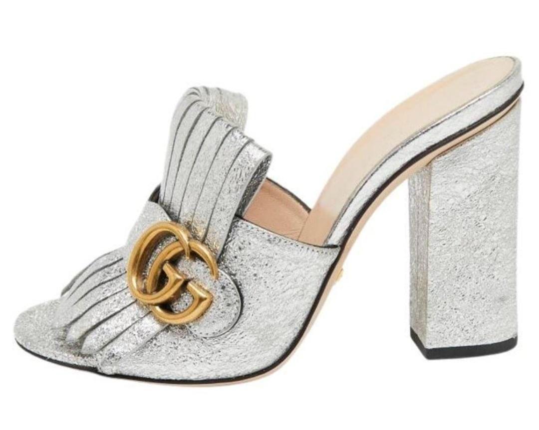 Gucci Silver Heeled Mules