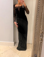 Roland Mouret Black Velvet Lace Detail Gown 2026