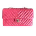 Coral Pink Medium Quilted Chevron Lambskin Classic Double Flap Bag