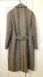 Beige Striped Wool Long Coat