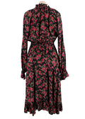 Dolce & Gabbana Black and Rose Floral Midi Silk Dress