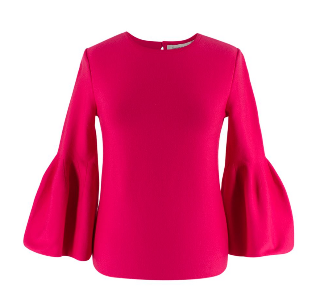 Carolina Herrera Hot Pink Wool Blend Flared Sleeve Top