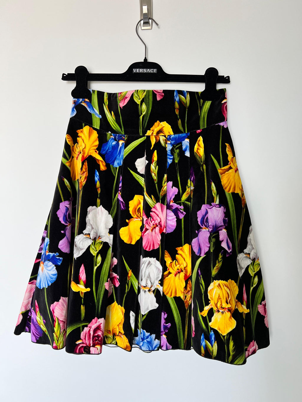 Black tulip printed velvet skirt