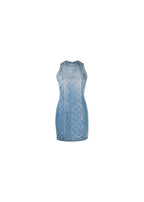 Blue rhinestone embellished fitted denim dress