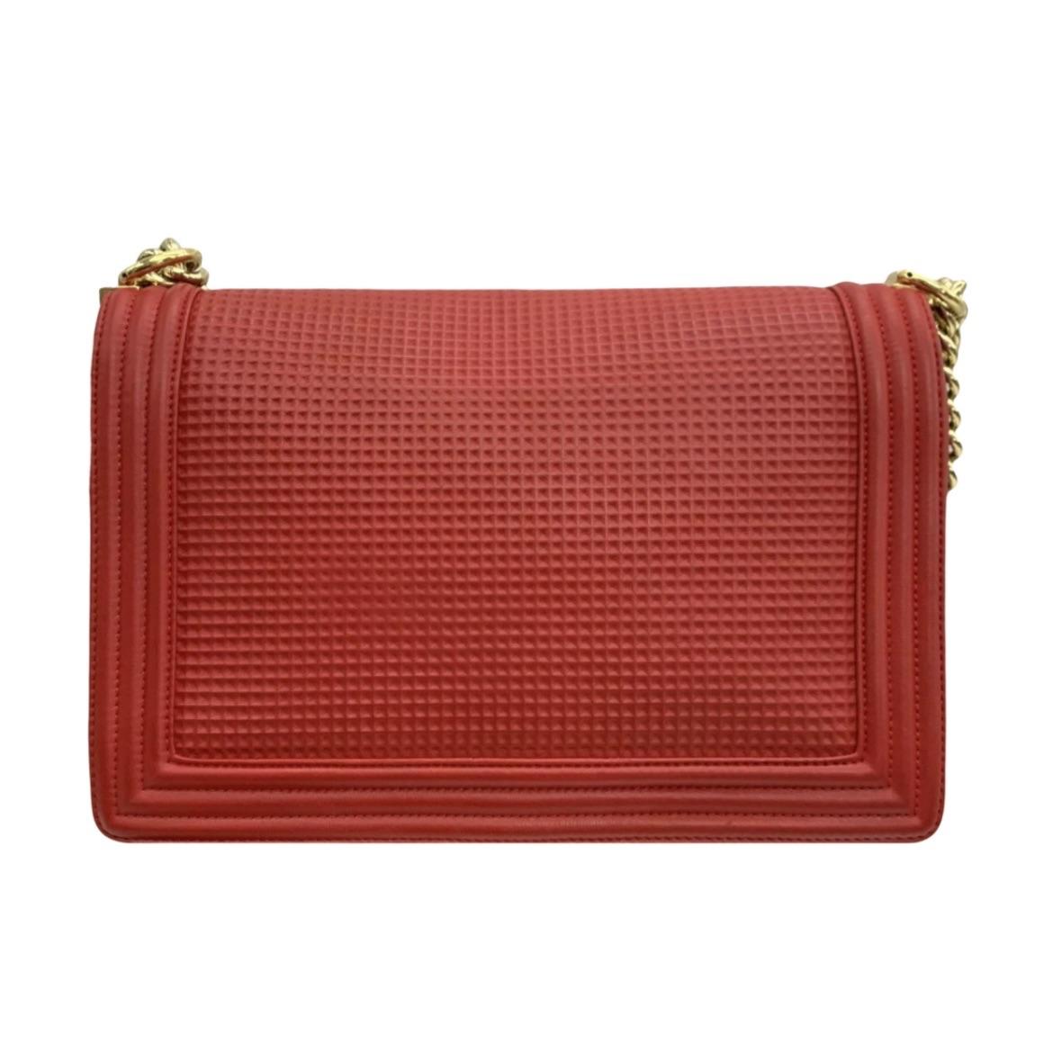 Chanel Red Textured Medium Boy Bag