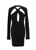 David Koma Black Ribbed Cut Out Mini Dress