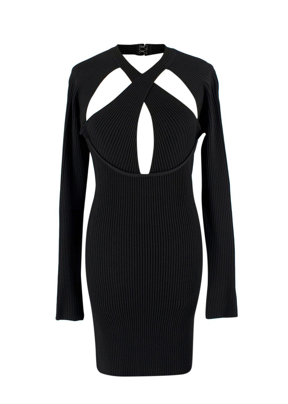 David Koma Black Ribbed Cut Out Mini Dress