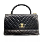 Crinkled Black Chevron Leather Coco Flap Bag