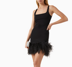 16Arlington  Marabou Feather-Trim Mini Dress
