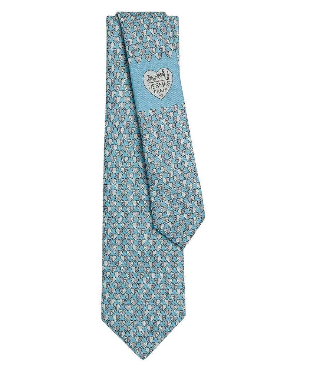 Hermes Light Blue  Cheval En Coeur Silk Tie