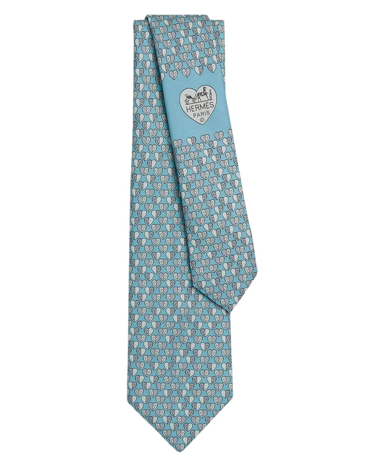 Hermes Light Blue  Cheval En Coeur Silk Tie