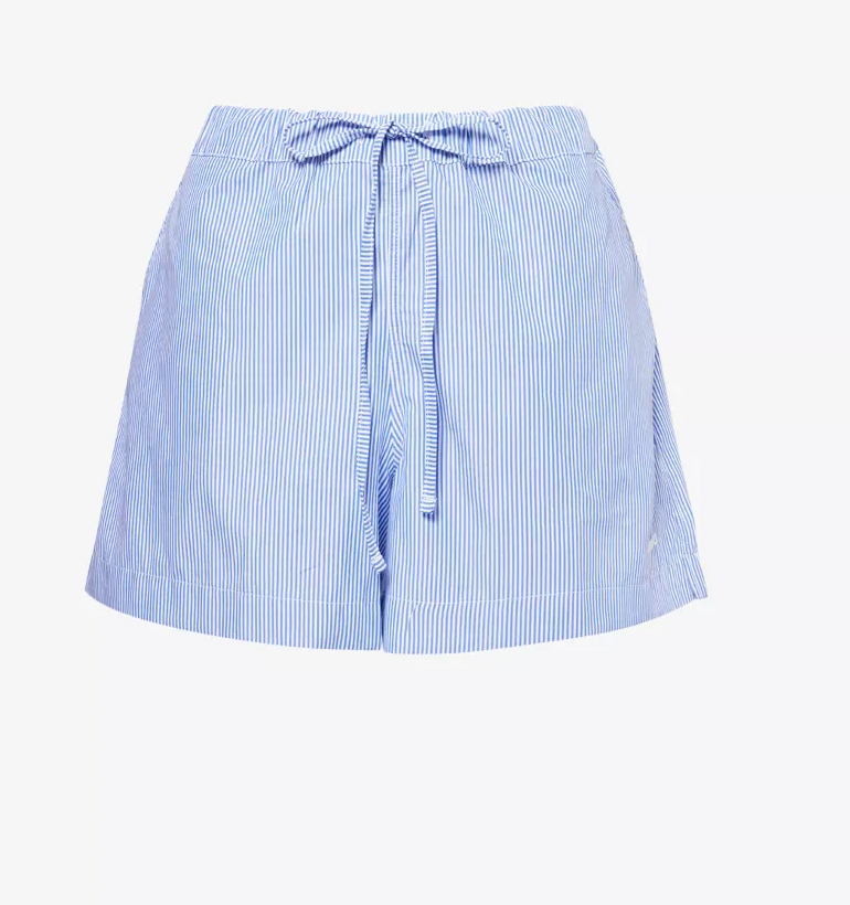 Current Hunza G Blue Pinstripe Crinkle Shorts Tie Waist