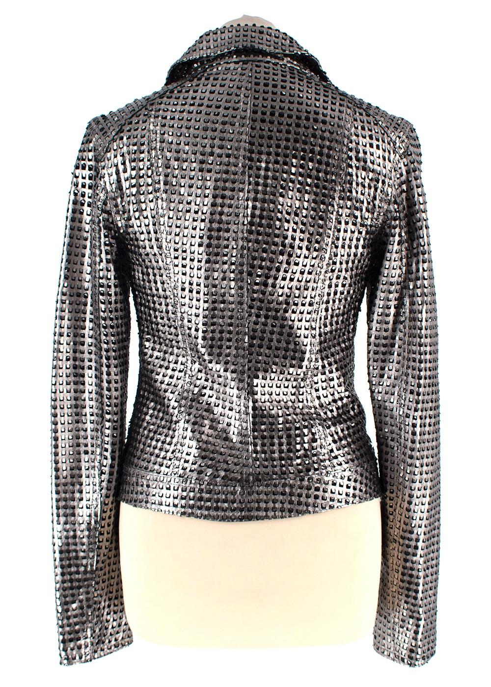 Drome Silver Perforated Biker Jacket