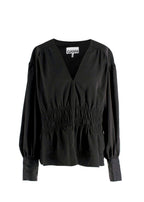 Ganni Black V Neck Ruched Blouse