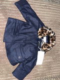 Navy wool faux leopard collar coat