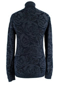 Chloe Navy Metallic Jacquard Knit Turtleneck Sweater
