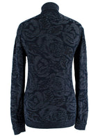 Chloe Navy Metallic Jacquard Knit Turtleneck Sweater