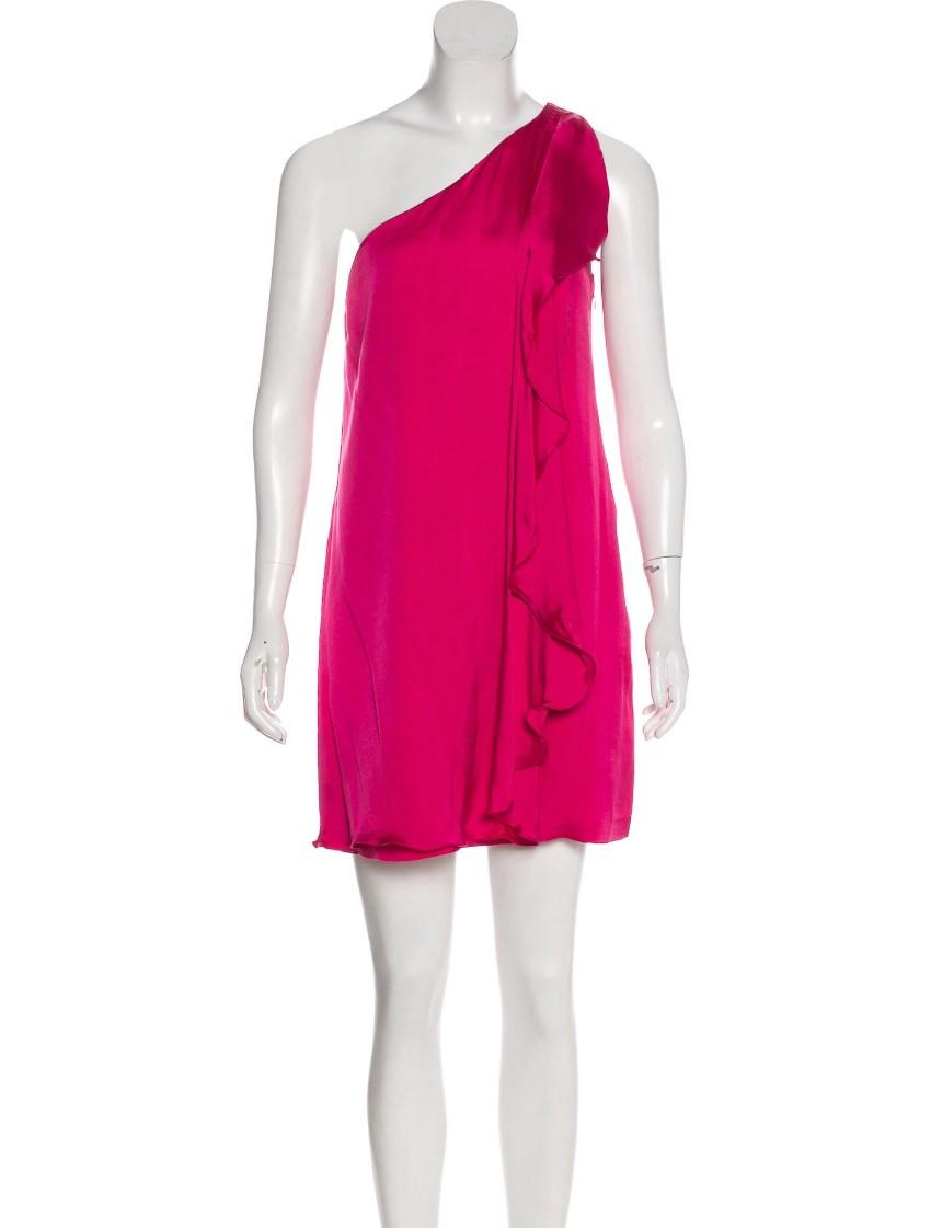 Halston Pink Silk One Shoulder Dress