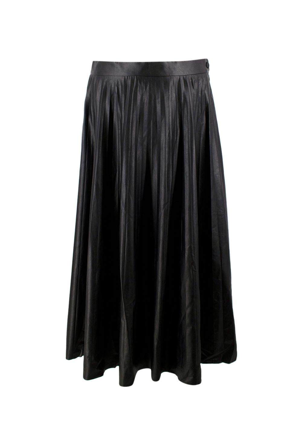 MM6 Maison Martin Margiela Black Faux Leather Pleated Midi Skirt