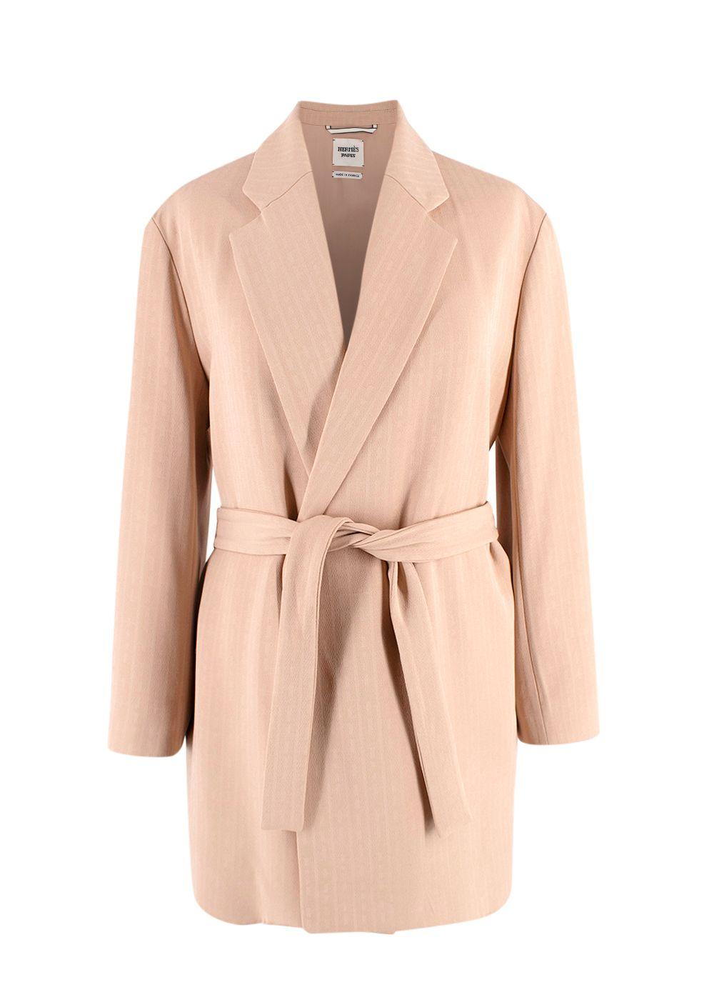 Hermes Rose Pierre De Lune Silk Cady H Wrap Jacket
