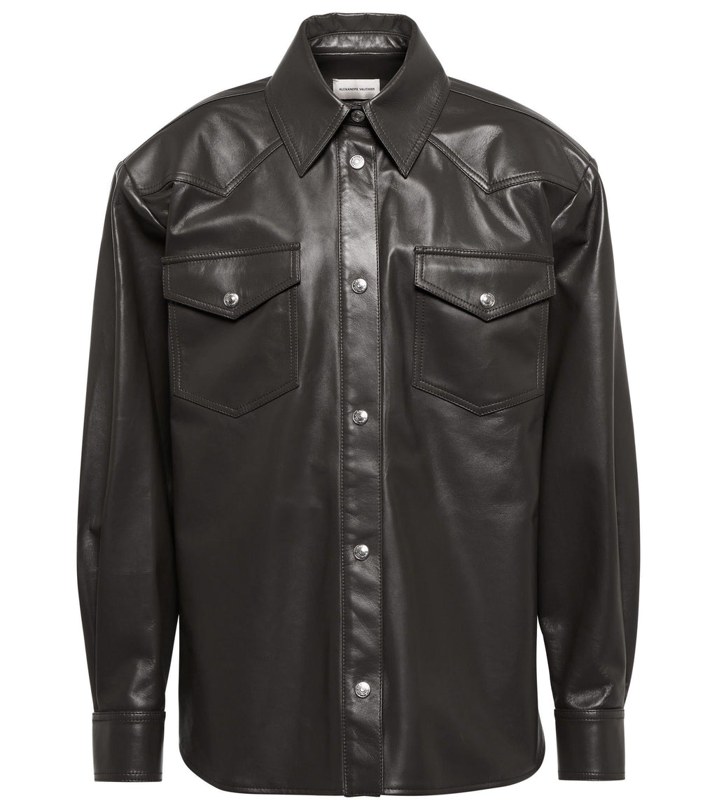 Oversized Black Leather Boyfriend Shirt