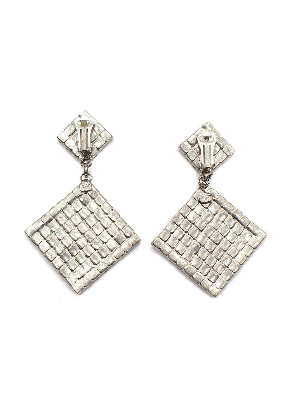 Alessandra Rich Large Crystal Square Clip on Earrings