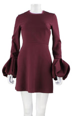 Burgundy Bell-Cuff Mini Dress