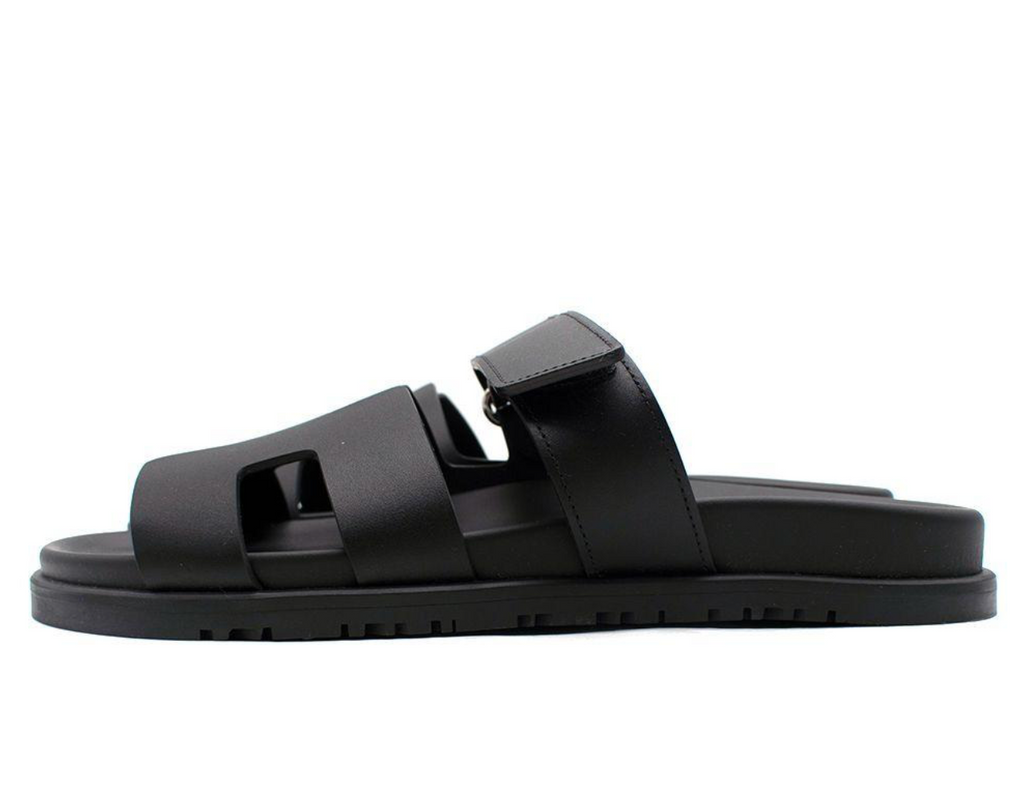 Hermes Black Leather Chypre Sandal