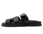 Hermes Black Leather Chypre Sandal