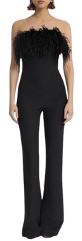 Safiyaa Black Myrine Feather-trimmed Jumpsuit